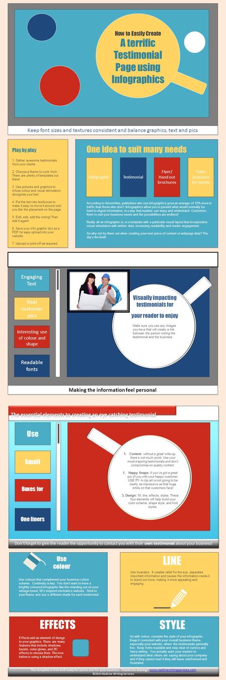 Keep font sizes and textures consistent and balance graphics, text and pics How to Easily Create A terrific Testimonial Page using Infographics Play by.