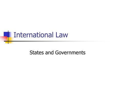 International Law States and Governments. A State must possess: A permanent population A defined territory A Government A capacity to enter into relations.