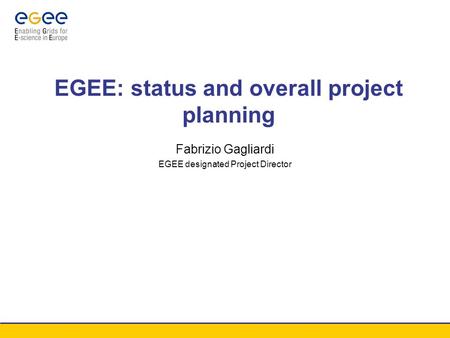 Conference xxx - August 2003 Fabrizio Gagliardi EGEE designated Project Director EGEE: status and overall project planning.