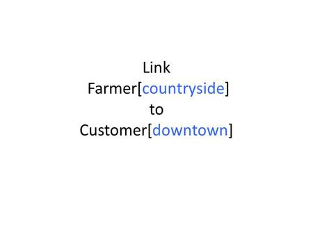 Link Farmer[countryside] to Customer[downtown]. Downtown Valley F F F F F F F F.