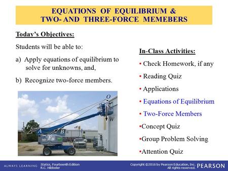 EQUATIONS OF EQUILIBRIUM & TWO- AND THREE-FORCE MEMEBERS