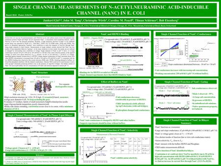 SINGLE CHANNEL MEASUREMENTS OF N-ACETYLNEURAMINIC ACID-INDUCIBLE CHANNEL (NANC) IN E. COLI Escherichia coli can use N-acetylneuraminic acid (Neu5Ac) as.