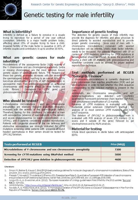 Research Center for Genetic Engineering and Biotechnology “Georgi D. Efremov”, MASA What is infertility? Infertility is defined as a failure to conceive.