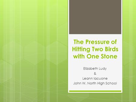 The Pressure of Hitting Two Birds with One Stone Elizabeth Ludy & Leann Iacuone John W. North High School.