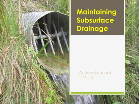 Maintaining Subsurface Drainage Andrew Leonard TSM 352.