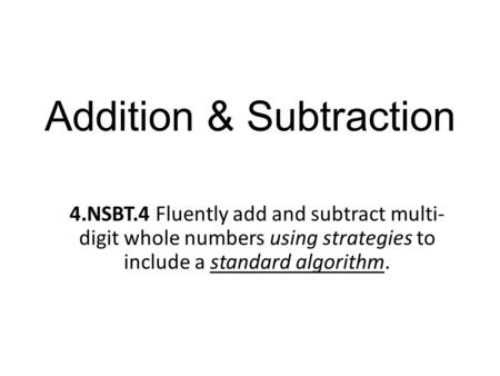 Addition & Subtraction