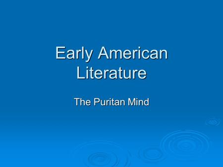 Early American Literature