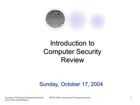 Introduction to Computer Security Review