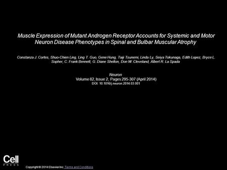 Muscle Expression of Mutant Androgen Receptor Accounts for Systemic and Motor Neuron Disease Phenotypes in Spinal and Bulbar Muscular Atrophy Constanza.