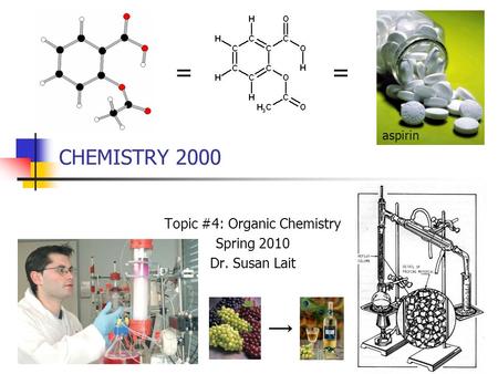 CHEMISTRY 2000 Topic #4: Organic Chemistry Spring 2010 Dr. Susan Lait == aspirin.