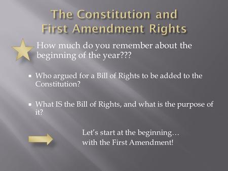 How much do you remember about the beginning of the year???  Who argued for a Bill of Rights to be added to the Constitution?  What IS the Bill of Rights,