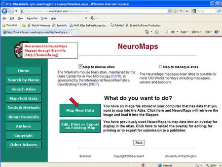 One enters the NeuroMaps Mapper through BrainInfo (http://braininfo.org)