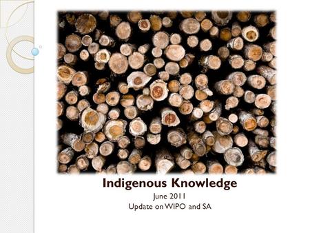 Indigenous Knowledge June 2011 Update on WIPO and SA.