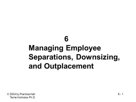 © 2004 by Prentice Hall Terrie Nolinske, Ph.D. 6 - 1 6 Managing Employee Separations, Downsizing, and Outplacement.