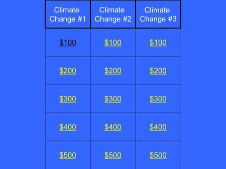 $200 $300 $400 $500 $100 $200 $300 $400 $500 $100 $200 $300 $400 $500 $100 Climate Change #1 Climate Change #2 Climate Change #3.