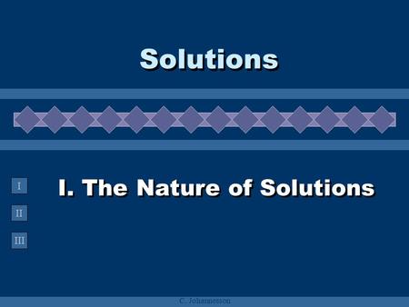 II III I C. Johannesson I. The Nature of Solutions Solutions.