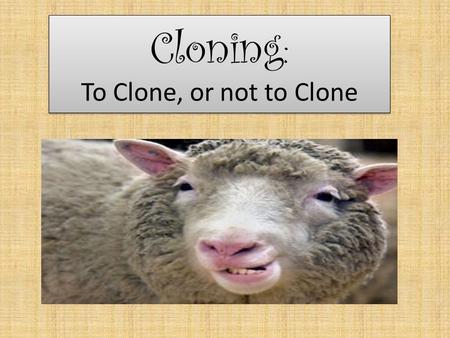 Cloning : To Clone, or not to Clone What is Cloning?