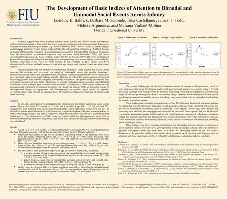 The Development of Basic Indices of Attention to Bimodal and Unimodal Social Events Across Infancy Lorraine E. Bahrick, Barbara M. Sorondo, Irina Castellanos,