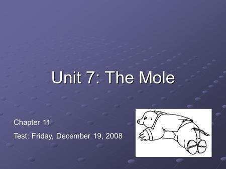 Unit 7: The Mole Chapter 11 Test: Friday, December 19, 2008.