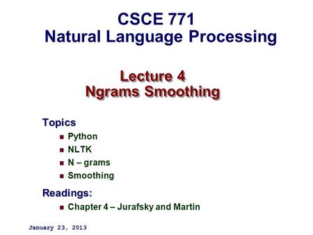 Lecture 4 Ngrams Smoothing