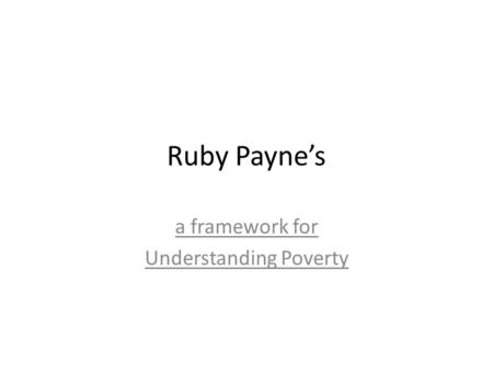 a framework for Understanding Poverty