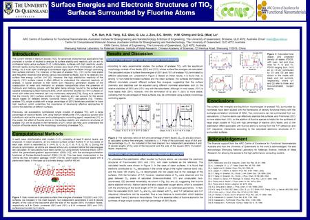 Surface Energies and Electronic Structures of TiO 2 Surfaces Surrounded by Fluorine Atoms C.H. Sun, H.G. Yang, S.Z. Qiao, G. Liu, J. Zou, S.C. Smith, H.M.