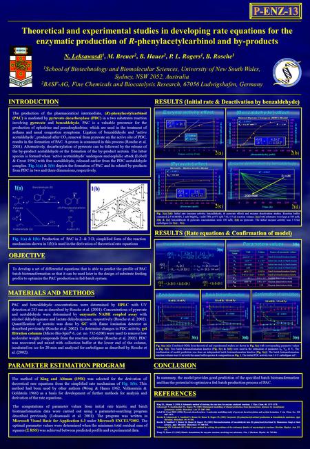 Theoretical and experimental studies in developing rate equations for the enzymatic production of R-phenylacetylcarbinol and by-products N. Leksawasdi.