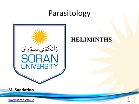 Www.soran.edu.iq Parasitology M. Saadatian HELIMINTHS 1.