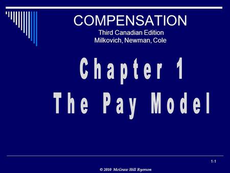 © 2010 McGraw Hill Ryerson 1-1 COMPENSATION Third Canadian Edition Milkovich, Newman, Cole.