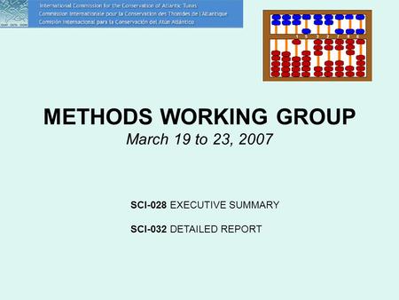 METHODS WORKING GROUP March 19 to 23, 2007 SCI-028 EXECUTIVE SUMMARY SCI-032 DETAILED REPORT.