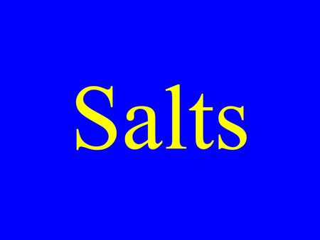 Salts. Salt Solutions The salts of weak acids can recombine with water producing basic solutions.