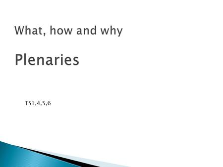 TS1,4,5,6.  Why are plenaries important? What is the function of a plenary?  Think-pair-share Produce a rationale for providing time for plenaries in.