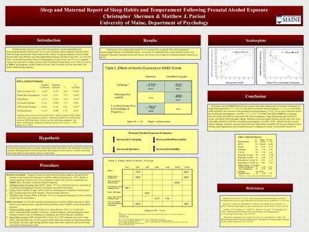 Sleep and Maternal Report of Sleep Habits and Temperament Following Prenatal Alcohol Exposure Christopher Sherman & Matthew J. Parisot University of Maine,