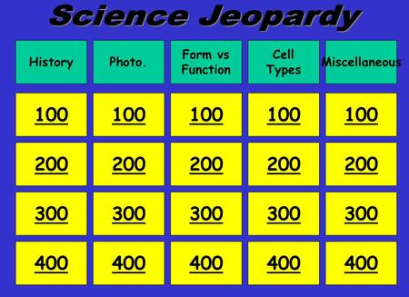 HistoryPhoto. Form vs Function Cell Types Miscellaneous 100 200 300 400 100 200 300 400 200 300 400 200 300 400 100.