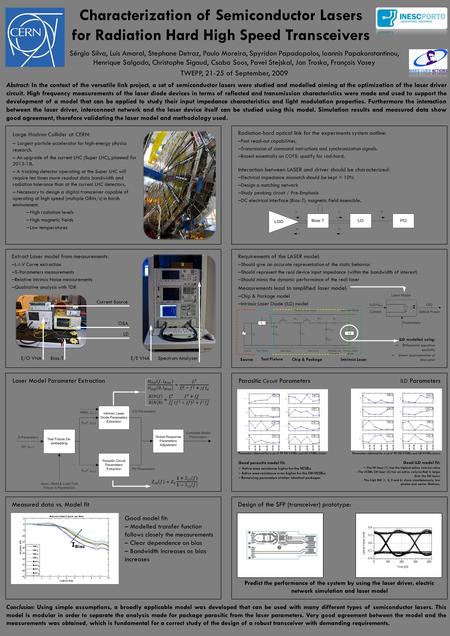 Characterization of Semiconductor Lasers for Radiation Hard High Speed Transceivers Sérgio Silva, Luís Amaral, Stephane Detraz, Paulo Moreira, Spyridon.