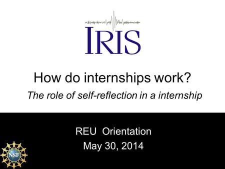 How do internships work? The role of self-reflection in a internship REU Orientation May 30, 2014.