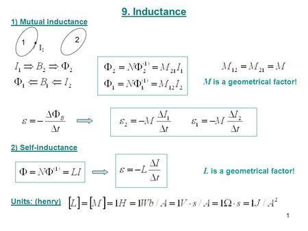 9. Inductance M is a geometrical factor! L is a geometrical factor!