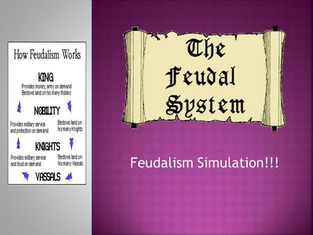 Feudalism Simulation!!!.  Monarch walks in a stately manner and sits on the throne.  All subjects bow their head in honor of their King and/or Queen.