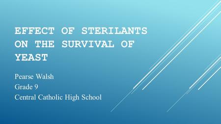 EFFECT OF STERILANTS ON THE SURVIVAL OF YEAST Pearse Walsh Grade 9 Central Catholic High School.