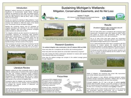 Sustaining Michigan’s Wetlands: Mitigation, Conservation Easements, and No Net Loss Andrew T. Kozich MTU School of Forest Resources & Environmental Science.