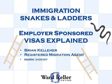 IMMIGRATION SNAKES & LADDERS Employer Sponsored VISAS EXPLAINED B rian Kelleher R egistered Migration Agent m arn: 0105197.