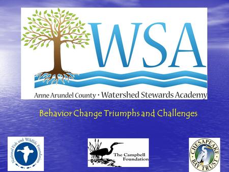 Behavior Change Triumphs and Challenges. Anne Arundel County Watershed Summary 12 watersheds 12 watersheds 354 sub-watersheds 354 sub-watersheds 35 sub-watersheds.