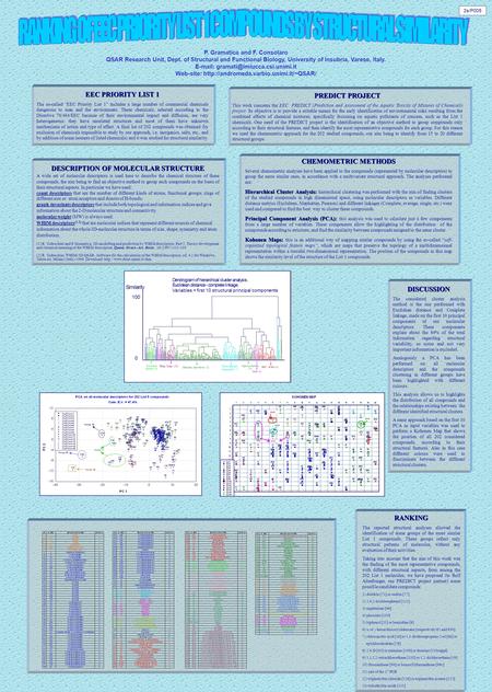 P. Gramatica and F. Consolaro QSAR Research Unit, Dept. of Structural and Functional Biology, University of Insubria, Varese, Italy.