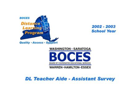 SAN Distance Learning Project DL Aide - Assistant Survey 2002 – 2003 School Year... BOCES Distance Learning Program Quality Access Support.