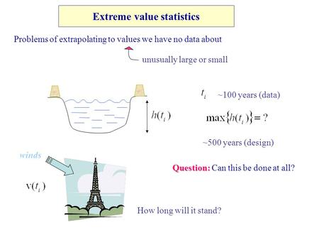 Extreme value statistics Problems of extrapolating to values we have no data about Question: Question: Can this be done at all? unusually large or small.