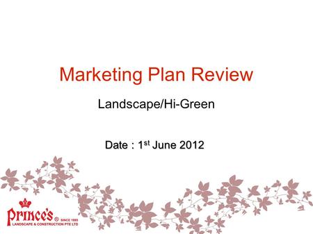 Marketing Plan Review Landscape/Hi-Green Date : 1 st June 2012.