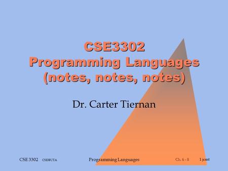 Ch. 6 - 8 Ch. 6 - 81 jcmt CSE 3302 Programming Languages CSE3302 Programming Languages (notes, notes, notes) Dr. Carter Tiernan.