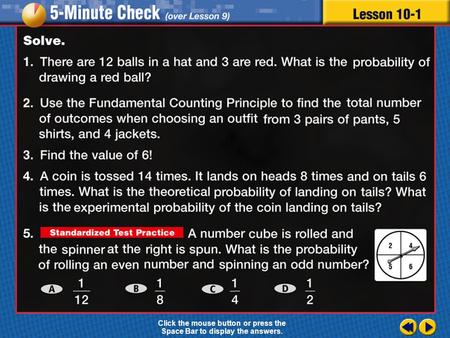 Transparency 1 Click the mouse button or press the Space Bar to display the answers.