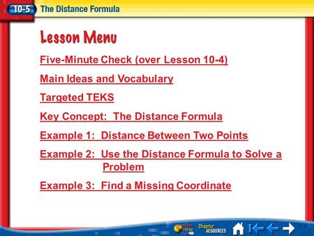 Five-Minute Check (over Lesson 10-4) Main Ideas and Vocabulary