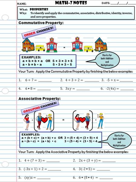 Commutative Property: + =+ EXAMPLES: a + b = b + a OR 5 + 3 = 3 + 5 a b = b a 5 3 = 3 5 EXAMPLES: a + b = b + a OR 5 + 3 = 3 + 5 a b = b a 5 3 = 3 5 ORDER.